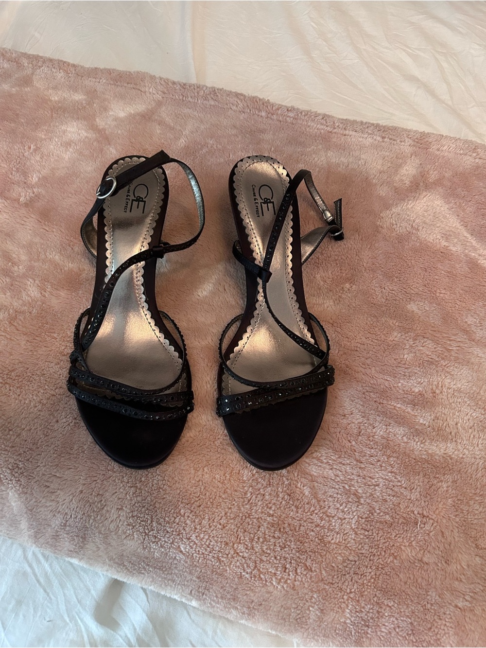 C&E CAUSE AND EFFECT Black Beaded Strappy Heels